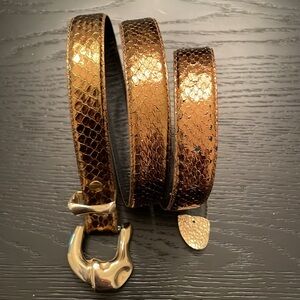 MZ vintage belt genuine snakeskin on real leather in antique gold metallic L
